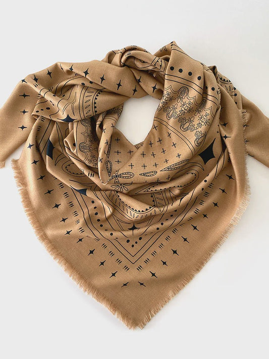 DH x Ellie Compton The Holden Wool Silk Scarf - Tan & Navy - Chillis & More NZ