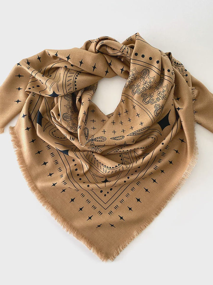 DH x Ellie Compton The Holden Wool Silk Scarf - Tan &amp; Navy - Chillis &amp; More NZ