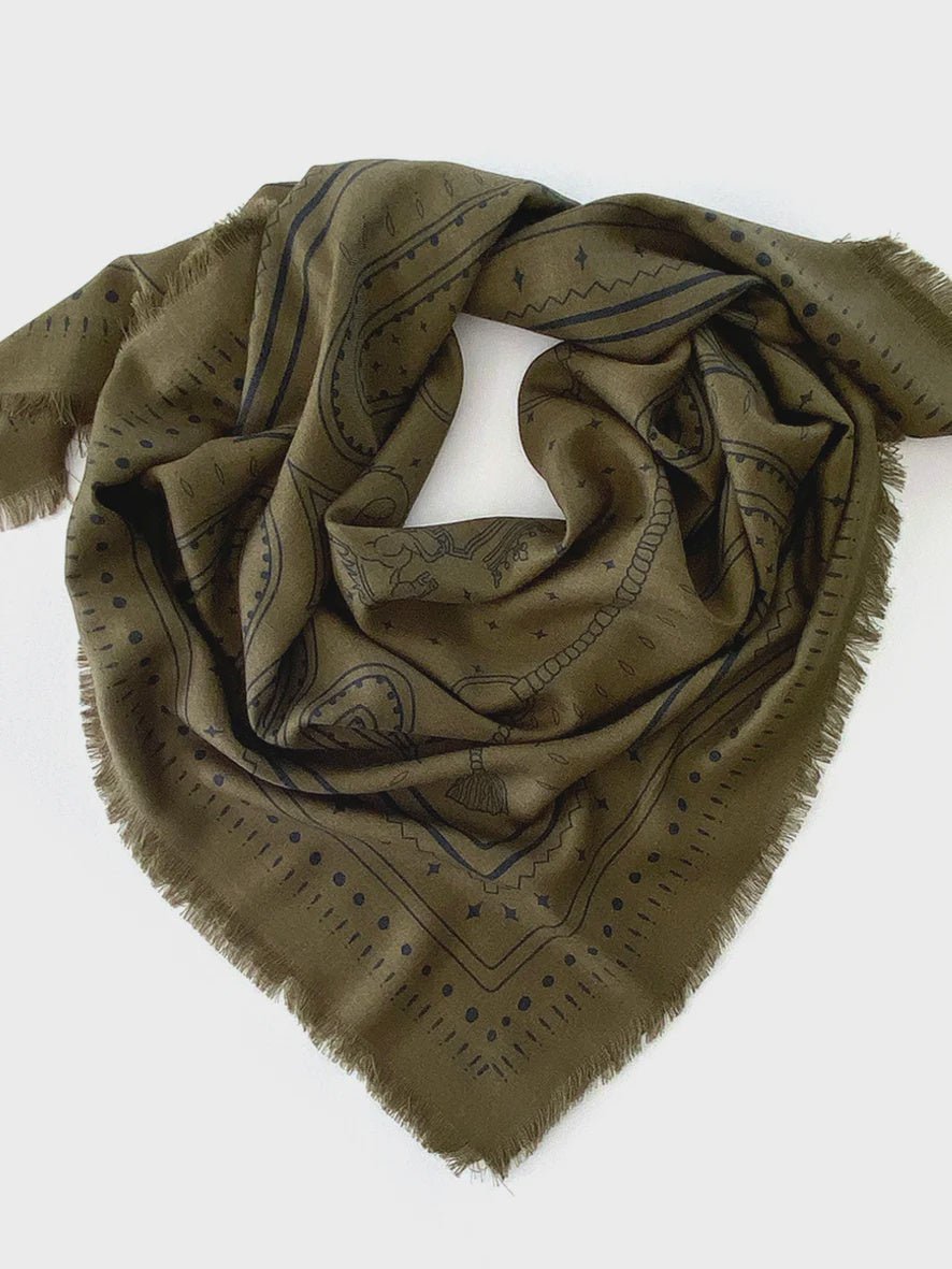 DH x Ellie Compton The Yorke Wool Silk Scarf - Olive Green & Black - Chillis & More NZ