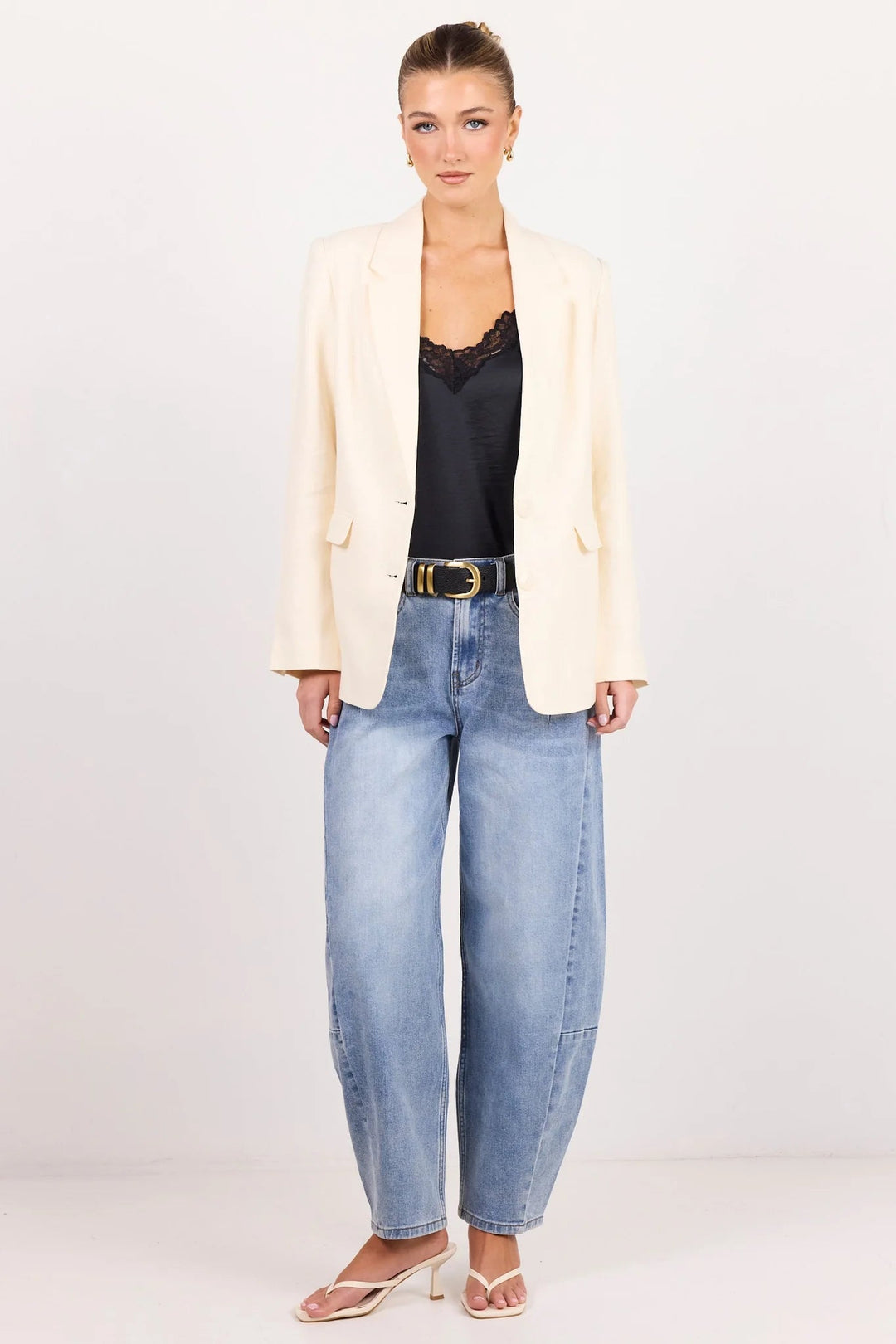 Diploma Vanilla Linen 2 Button Vent Sleeve Blazer - Chillis & More NZ
