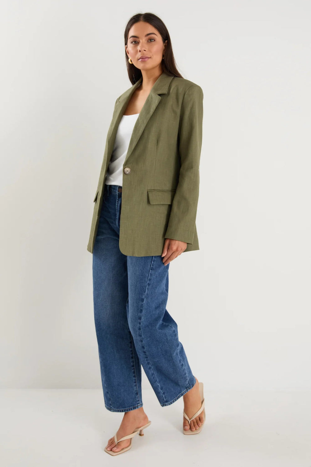 Dock Khaki Ramie Rolled Sleeve Blazer - Chillis & More NZ