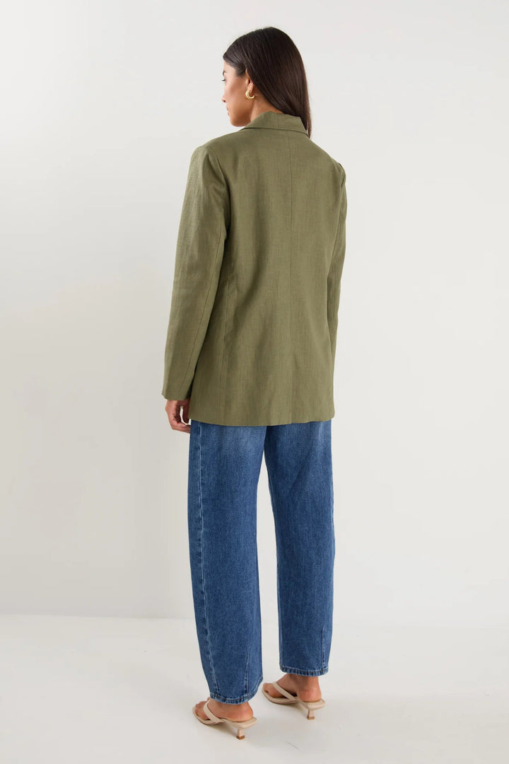 Dock Khaki Ramie Rolled Sleeve Blazer - Chillis & More NZ