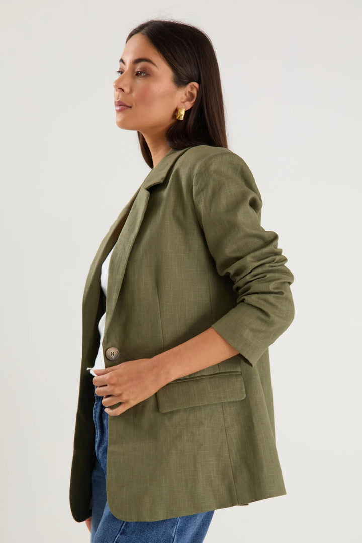 Dock Khaki Ramie Rolled Sleeve Blazer - Chillis & More NZ