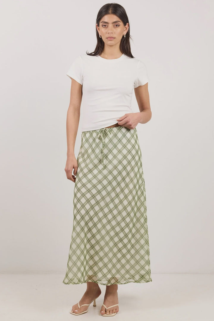 Drifter Avocado Check Maxi Skirt - Chillis & More NZ