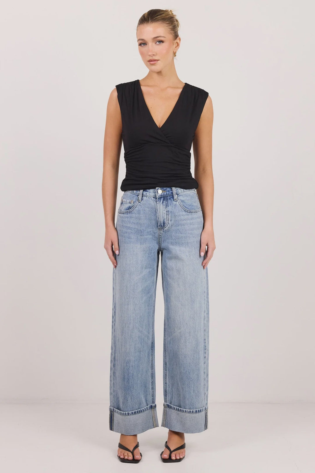Emerge Washed Out Blue Turn Up Long Jeans - Washed Out Blue - Chillis & More NZ
