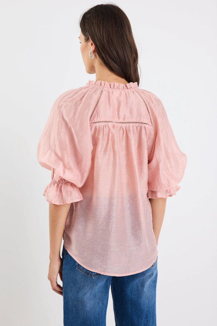 Encounter Blush Textured SS Gathered Button Front Top - Chillis & More NZ