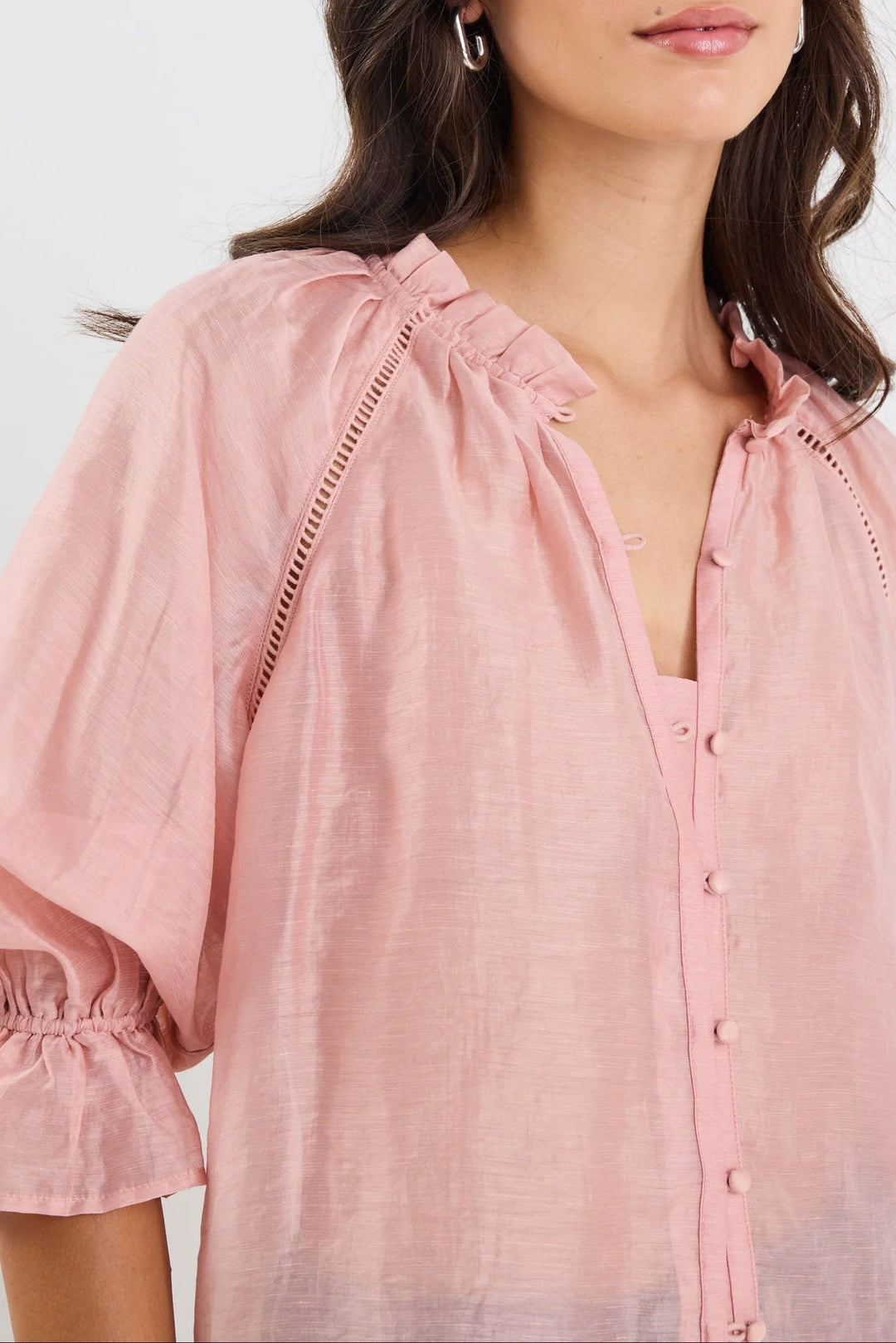 Encounter Blush Textured SS Gathered Button Front Top - Chillis & More NZ