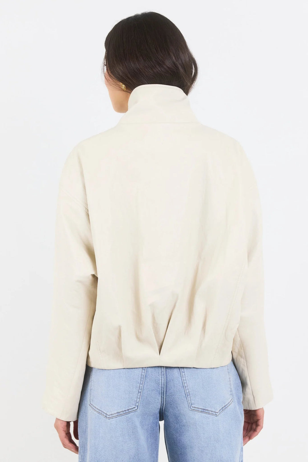 Ensemble Putty Faux Leather Funnel Neck Zip Through Bomber Jacket - Chillis & More NZ
