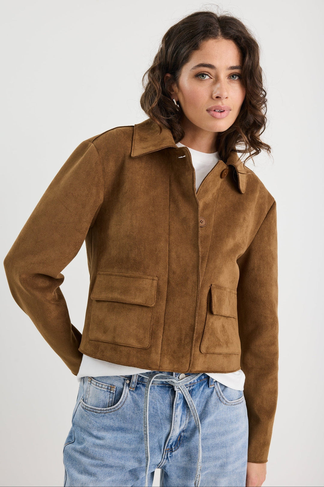 Exhibit Cinnamon Mock Suede Cropped Jacket - Chillis &amp; More NZ