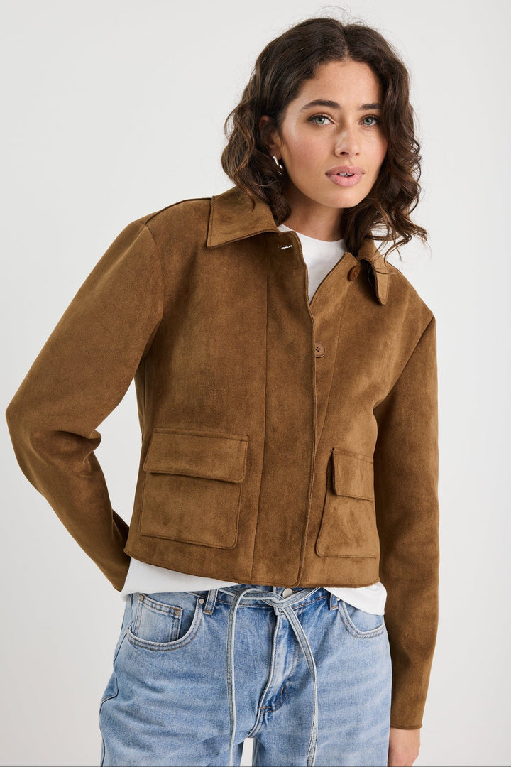 Exhibit Cinnamon Mock Suede Cropped Jacket - Chillis &amp; More NZ
