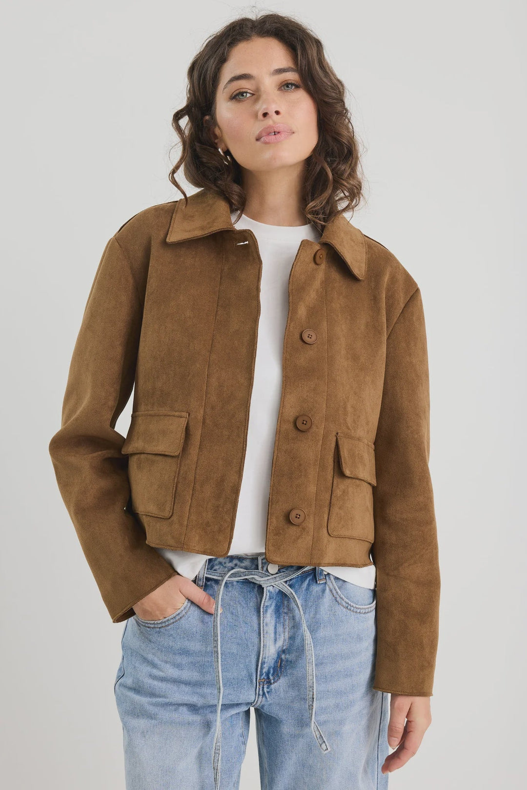 Exhibit Cinnamon Mock Suede Cropped Jacket - Chillis & More NZ