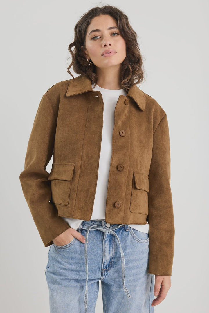 Exhibit Cinnamon Mock Suede Cropped Jacket - Chillis &amp; More NZ
