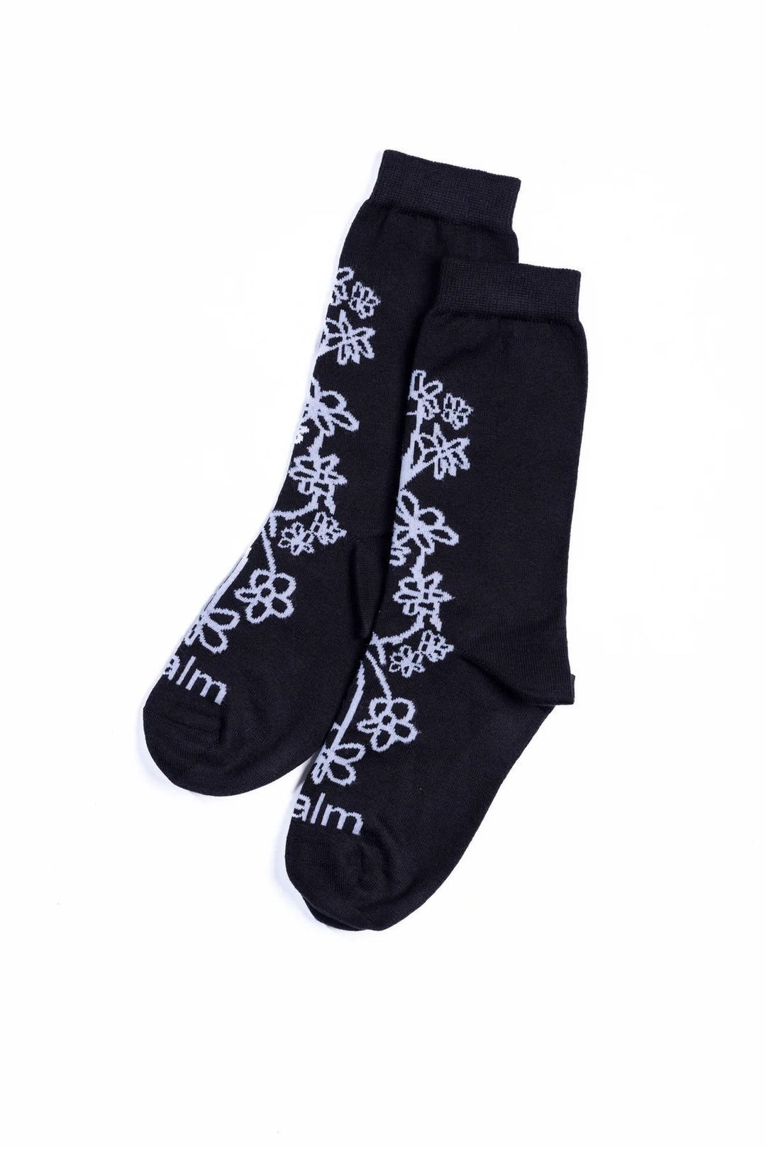 Floral Crew Sock - Black/White - Chillis & More NZ