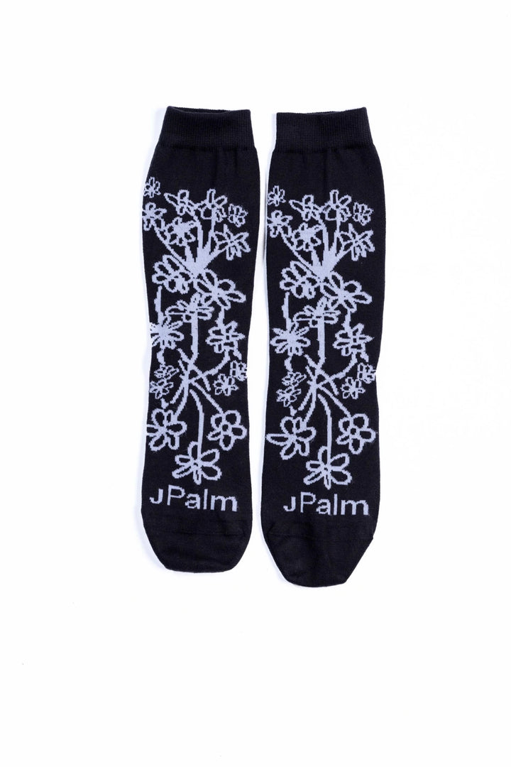 Floral Crew Sock - Black/White - Chillis & More NZ
