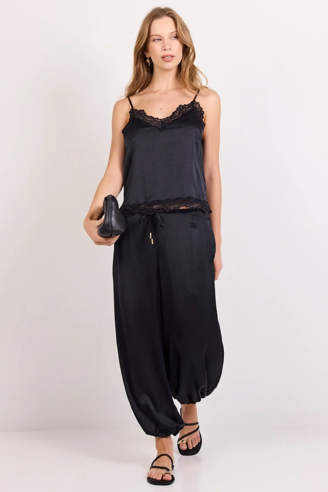 Fluidity Black Satin Balloon Pull On Pants - Chillis & More NZ