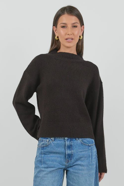 Forage Chocolate Mock Neck LS Jumper - Chillis & More NZ