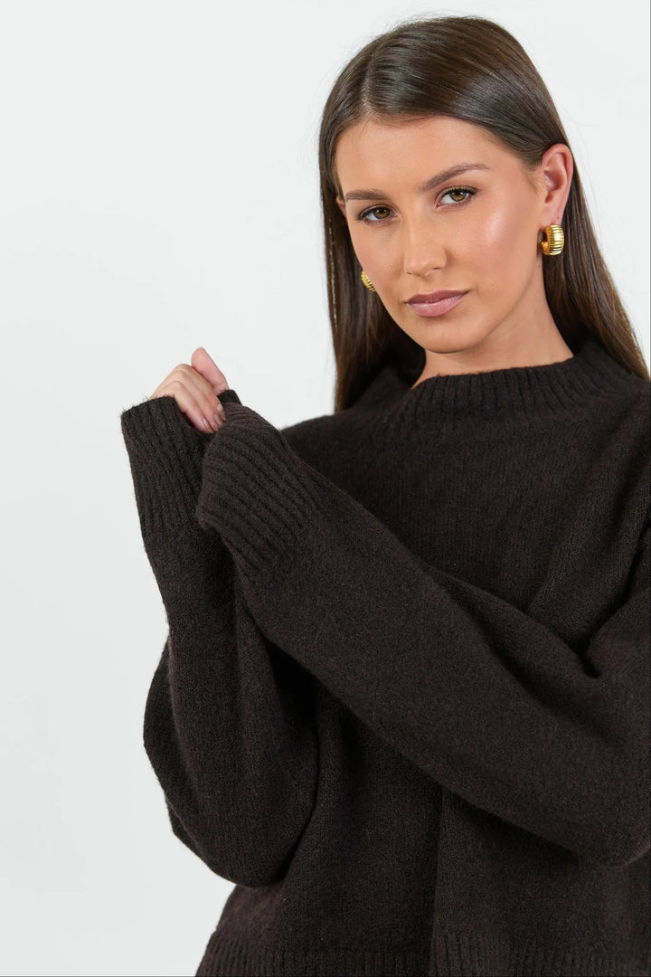 Forage Chocolate Mock Neck LS Jumper - Chillis & More NZ