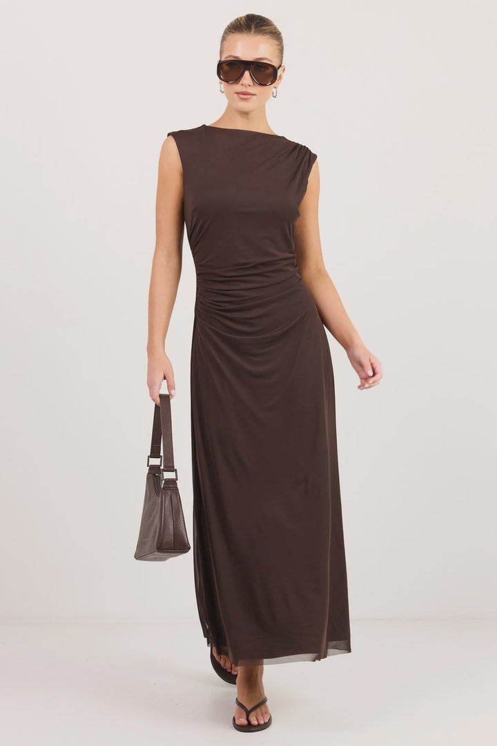 Frame Chocolate Mesh Sleeveless Maxi Dress - Chillis & More NZ