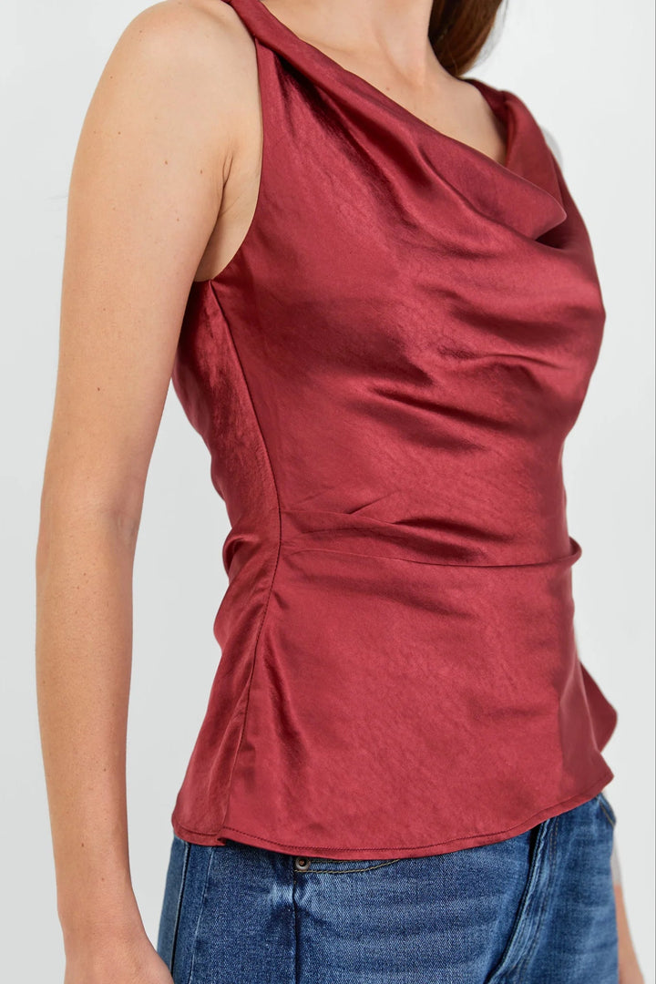 Fruitful Paprika Satin Tie Back Bias Slip Top - Chillis & More NZ