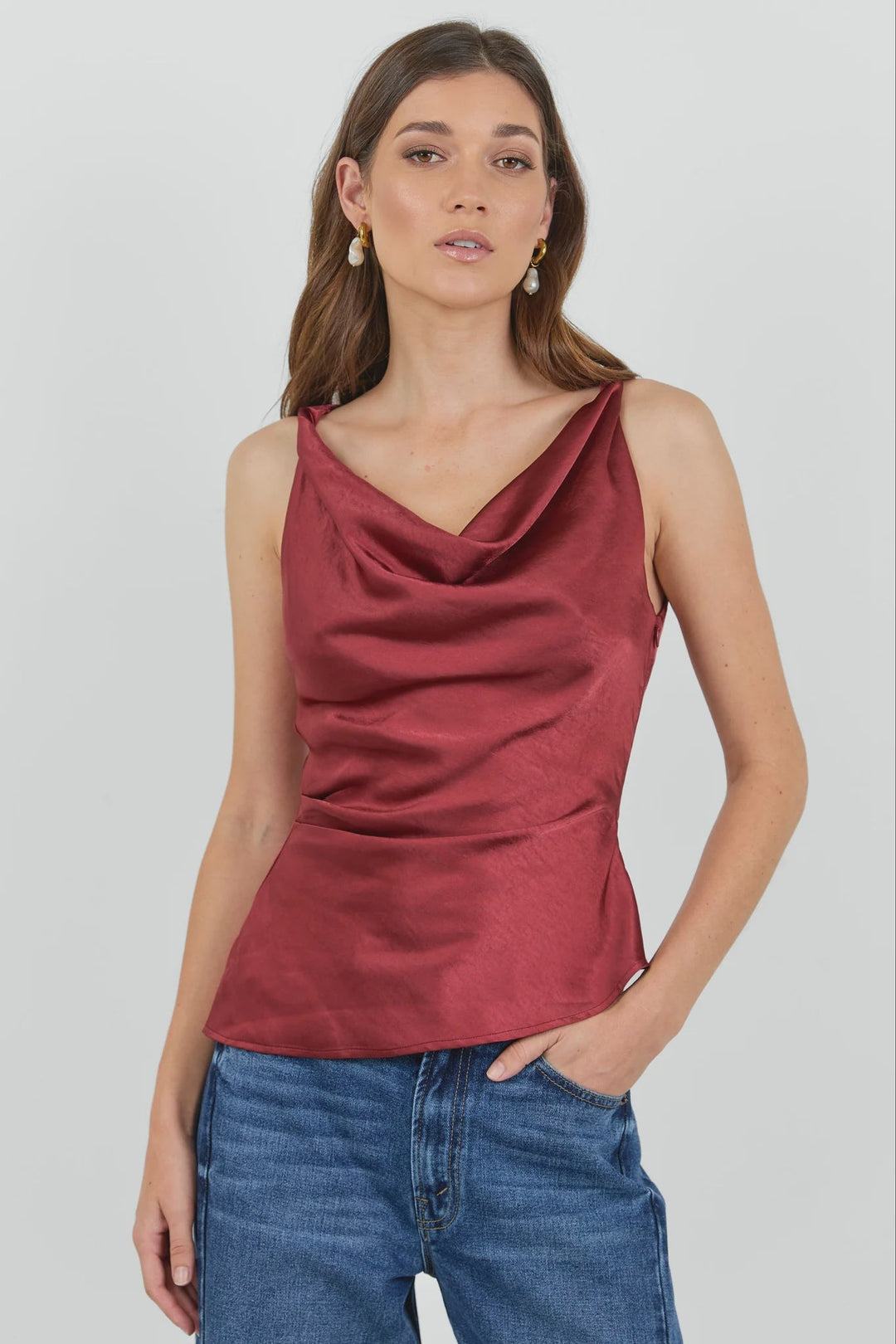 Fruitful Paprika Satin Tie Back Bias Slip Top - Chillis & More NZ
