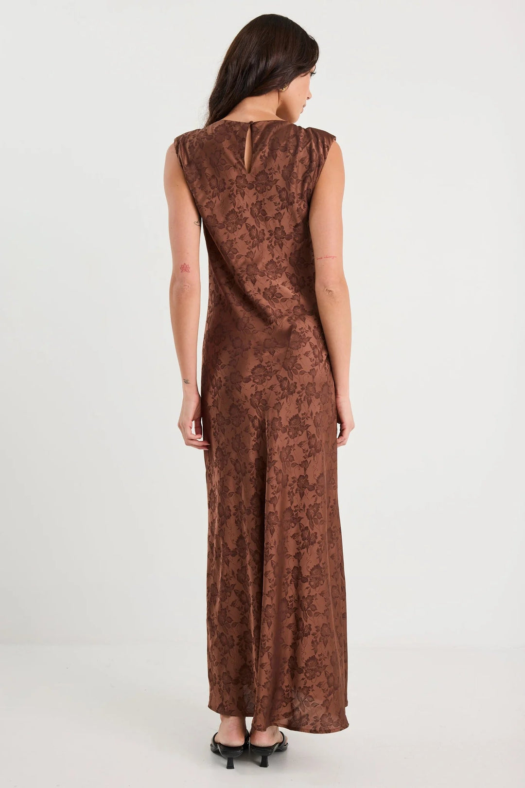 Fruition Mocha Jacquard Satin Bias Maxi Dress - Mocha Jacquard - Chillis & More NZ