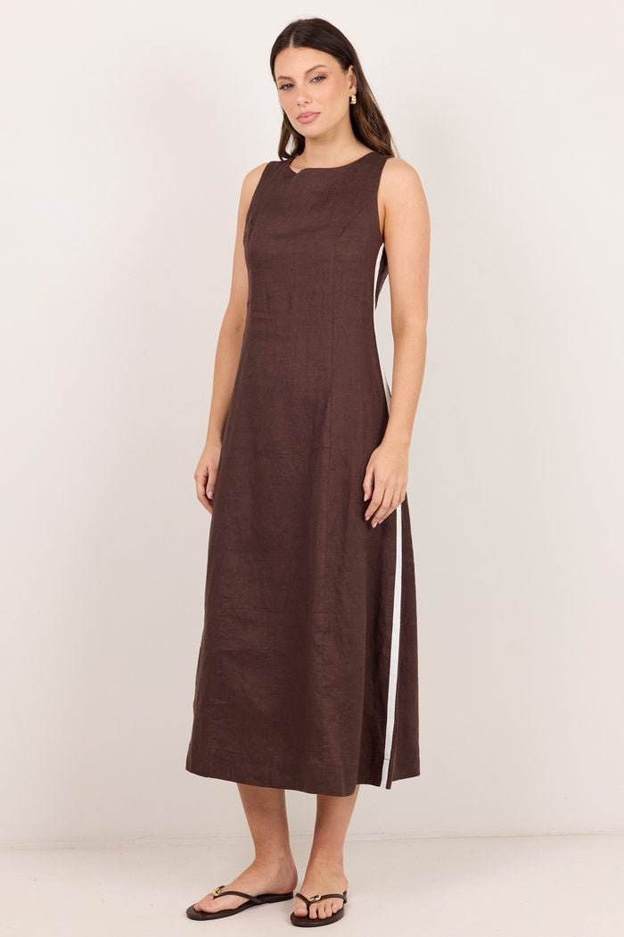 Future Dark Chocolate Linen Sleeveless Midi Dress - Chillis & More NZ
