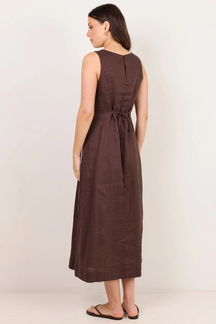 Future Dark Chocolate Linen Sleeveless Midi Dress - Chillis & More NZ