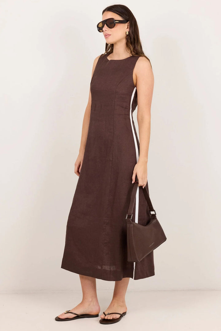 Future Dark Chocolate Linen Sleeveless Midi Dress - Chillis & More NZ