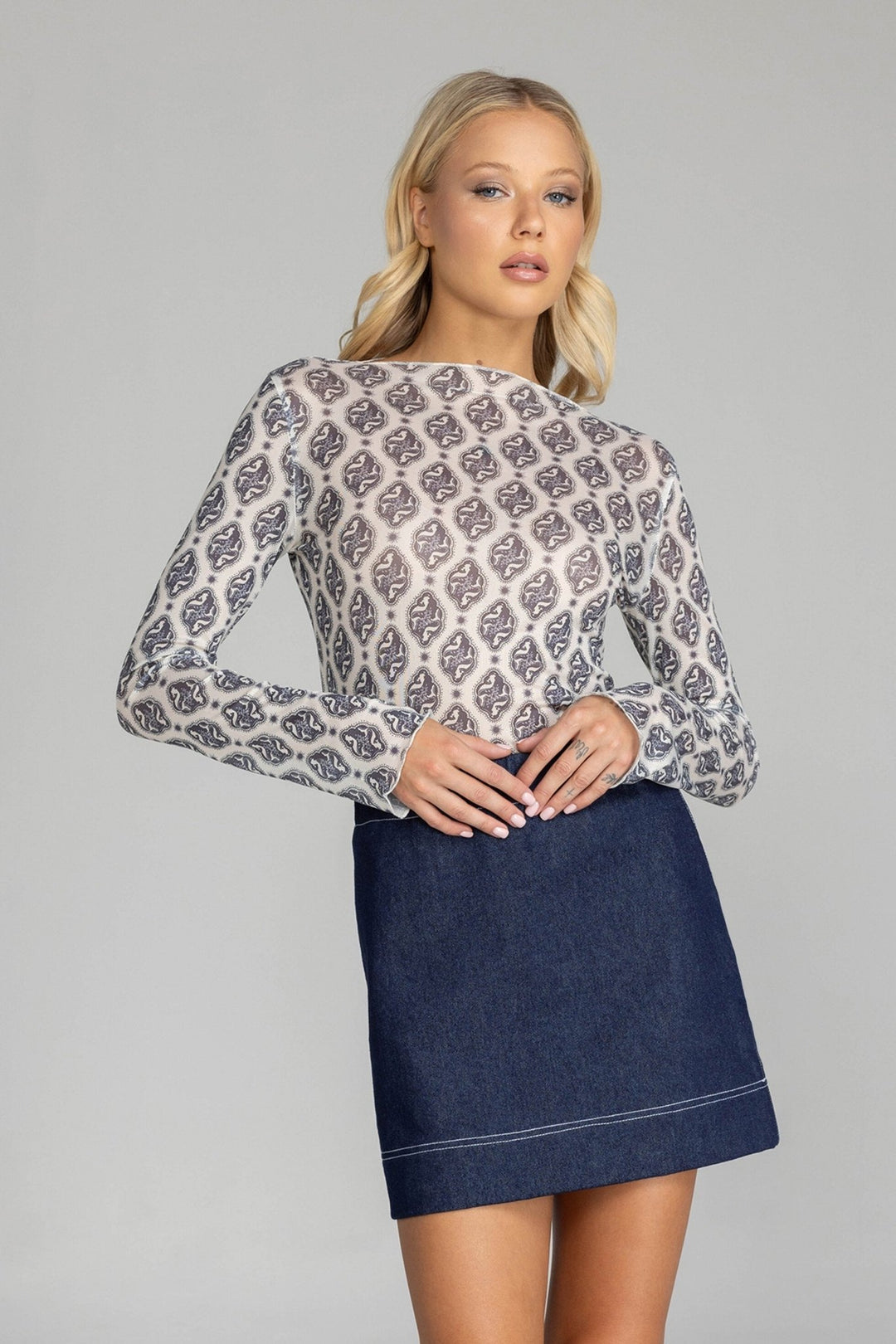 Gigi Top - Grey/Ivory Print - Chillis & More NZ