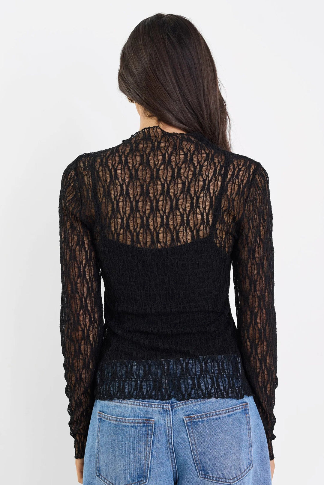 Giving Black Lace Long Sleeve Top - Chillis & More NZ