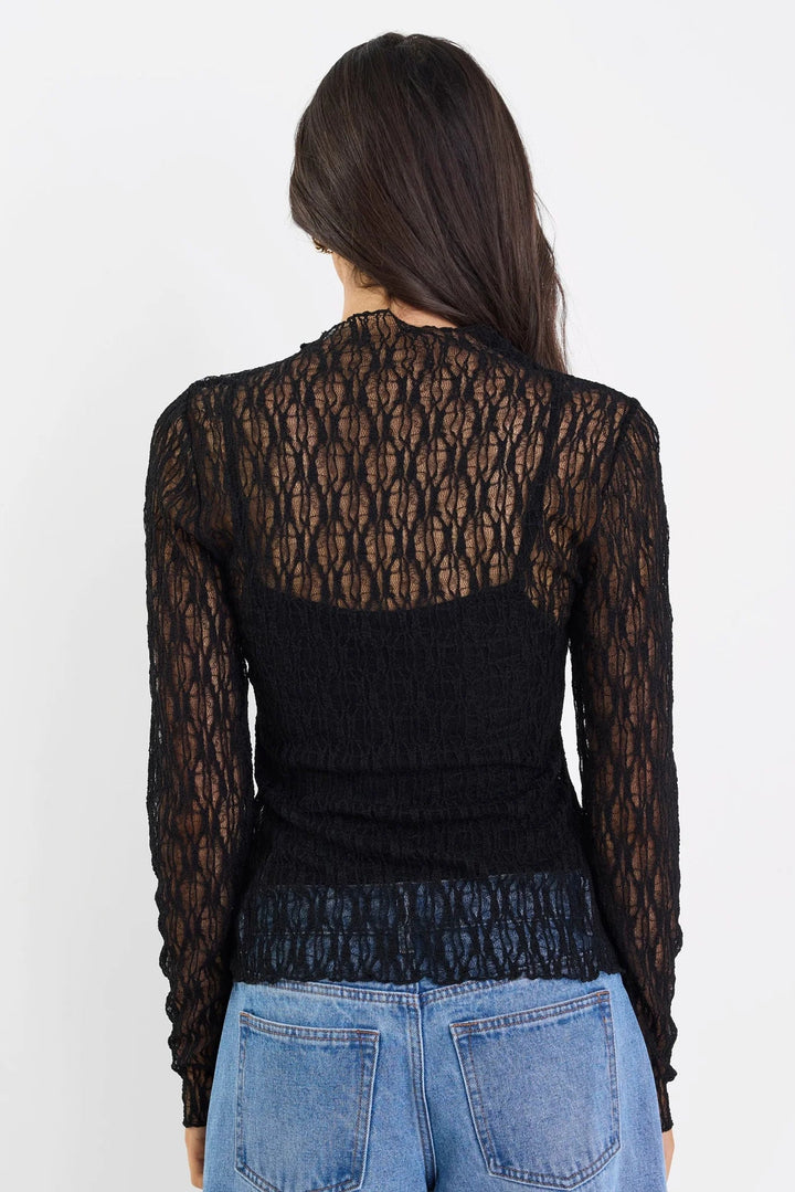 Giving Black Lace Long Sleeve Top - Chillis & More NZ