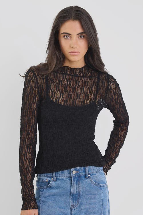 Giving Black Lace Long Sleeve Top - Chillis & More NZ