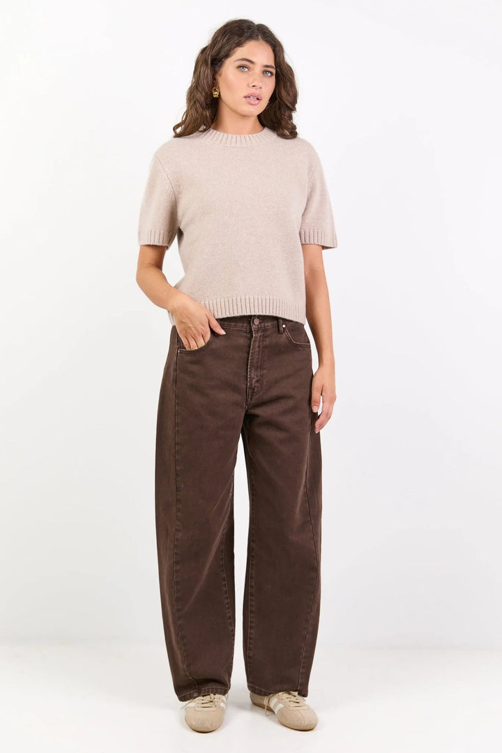 Goddess Oat Wool Cashmere Knit Tee - Oat - Chillis & More NZ