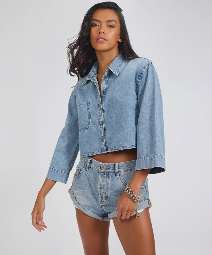 Gracie Cropped Denim Shirt - Chillis & More NZ