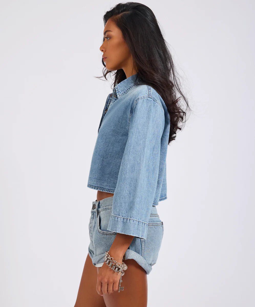 Gracie Cropped Denim Shirt - Chillis & More NZ