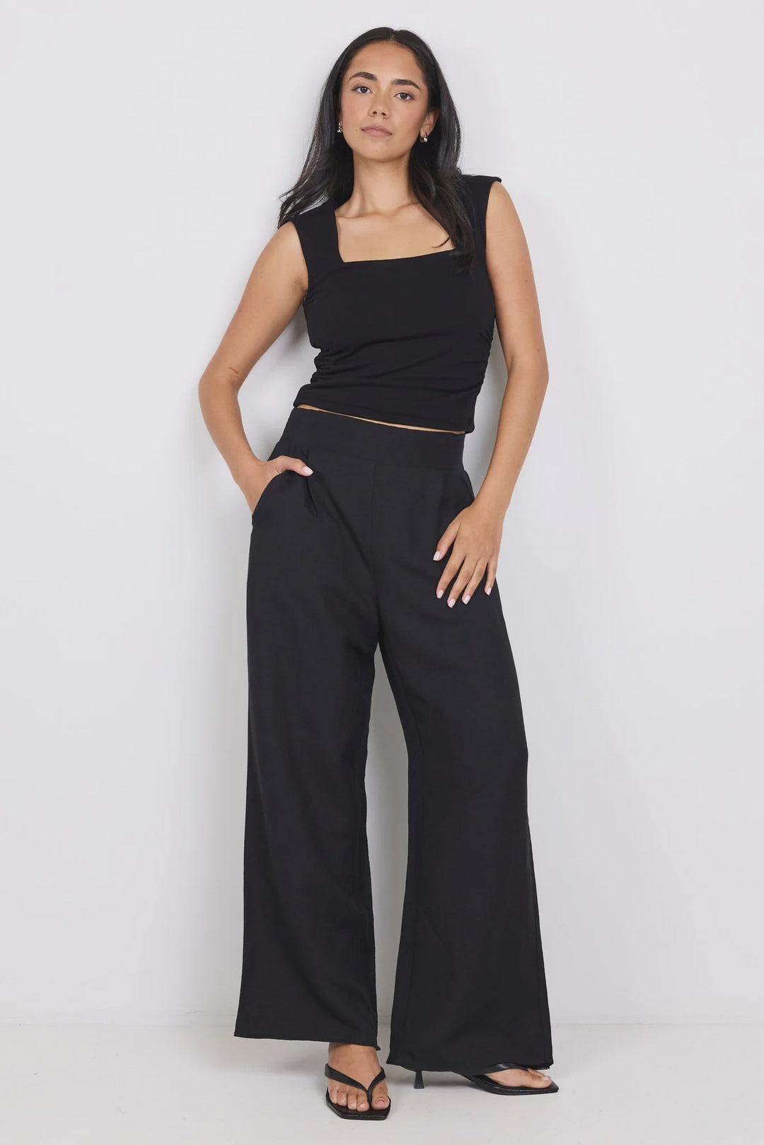 Guardian Black Petite Linen Viscose Elastic Back Pants - Chillis & More NZ