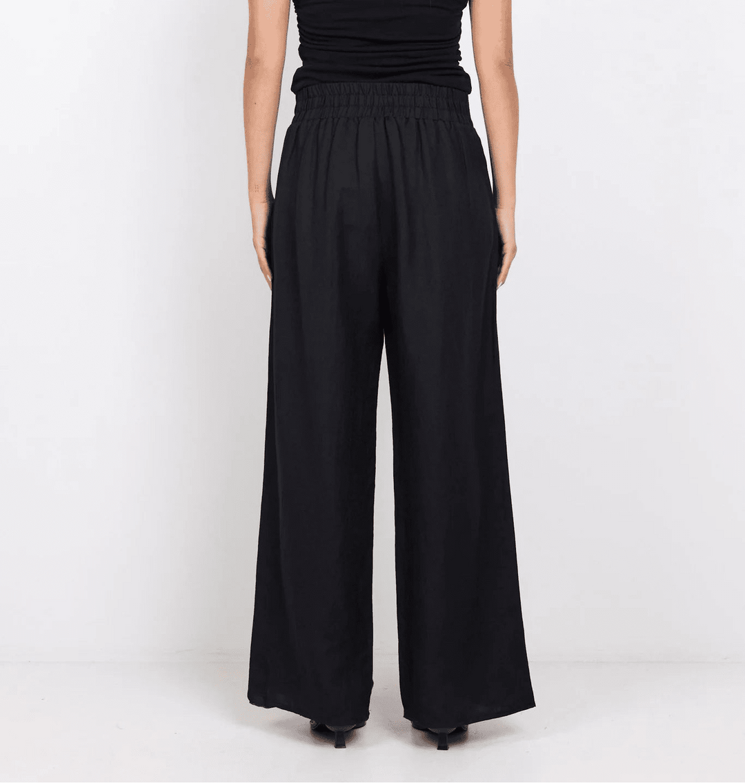Guardian Black Petite Linen Viscose Elastic Back Pants - Chillis & More NZ
