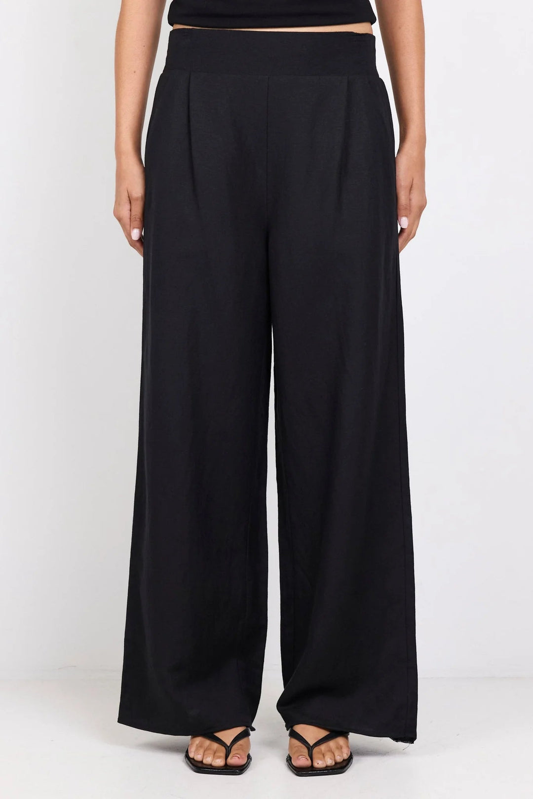 Guardian Black Petite Linen Viscose Elastic Back Pants - Chillis & More NZ