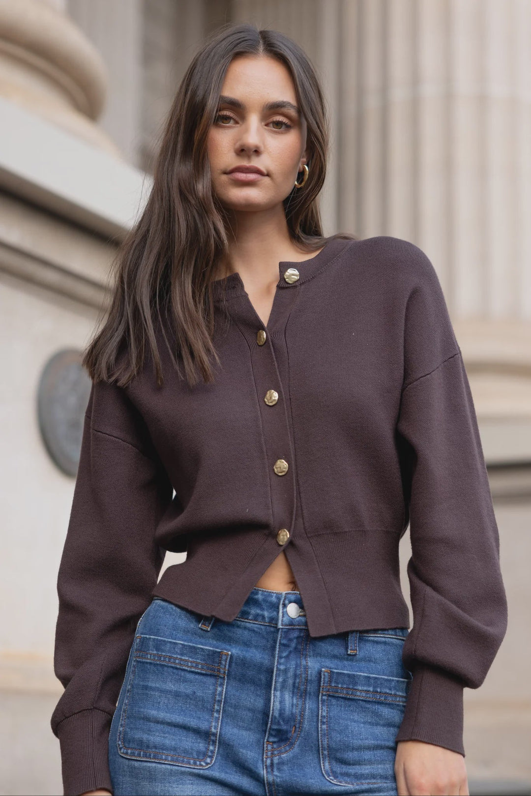 Hallmark Chocolate Crewneck Cardigan - Chillis & More NZ