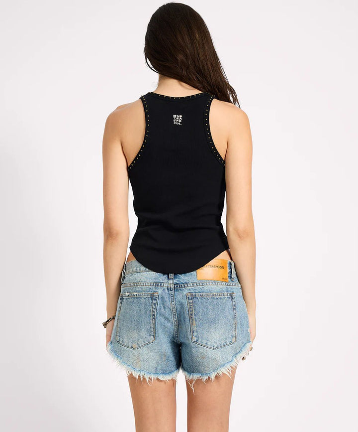 Hand Beaded Ramone Tank - Black - Chillis & More NZ