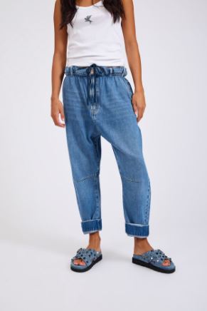 Outcasts Low Waist Drop Crotch Harem Denim Jeans - Bright Blue