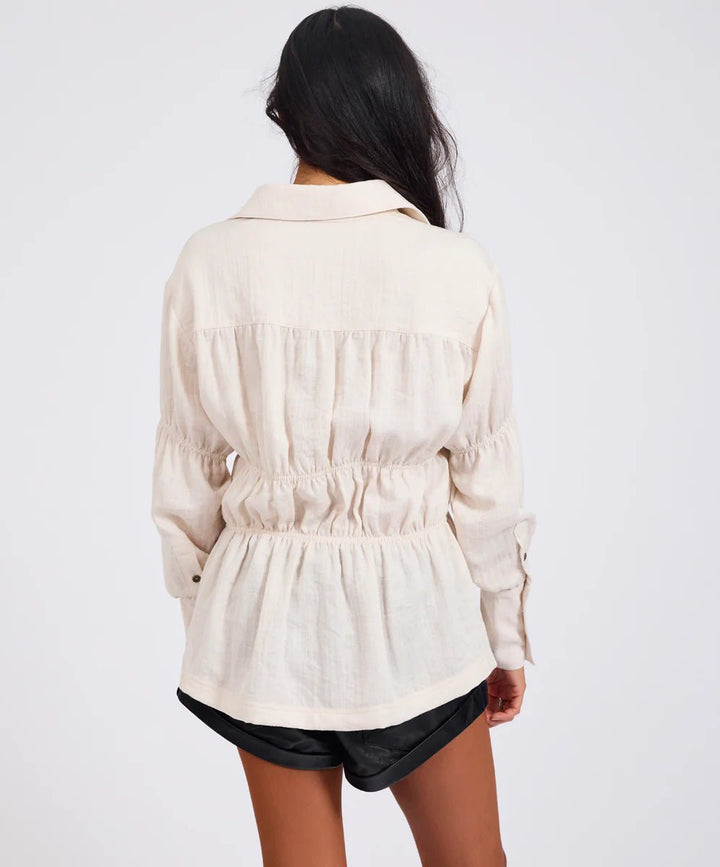 Harper Ruched Longsleeve Shirt - Cream - Chillis & More NZ
