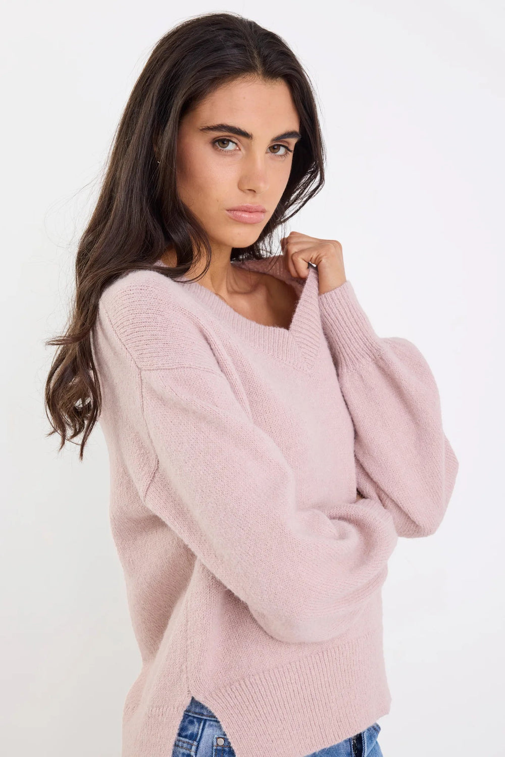 Harvest Blush V Neck Knit Jumper - Chillis & More NZ