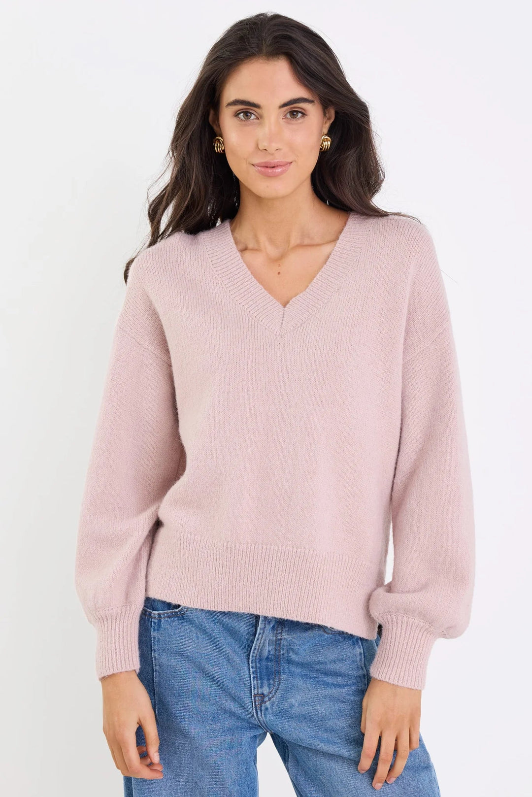 Harvest Blush V Neck Knit Jumper - Chillis & More NZ