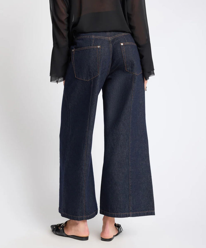 Hayden Mid Waist Wide Leg Cropped Denim Jeans - Raw Indigo - Chillis & More NZ