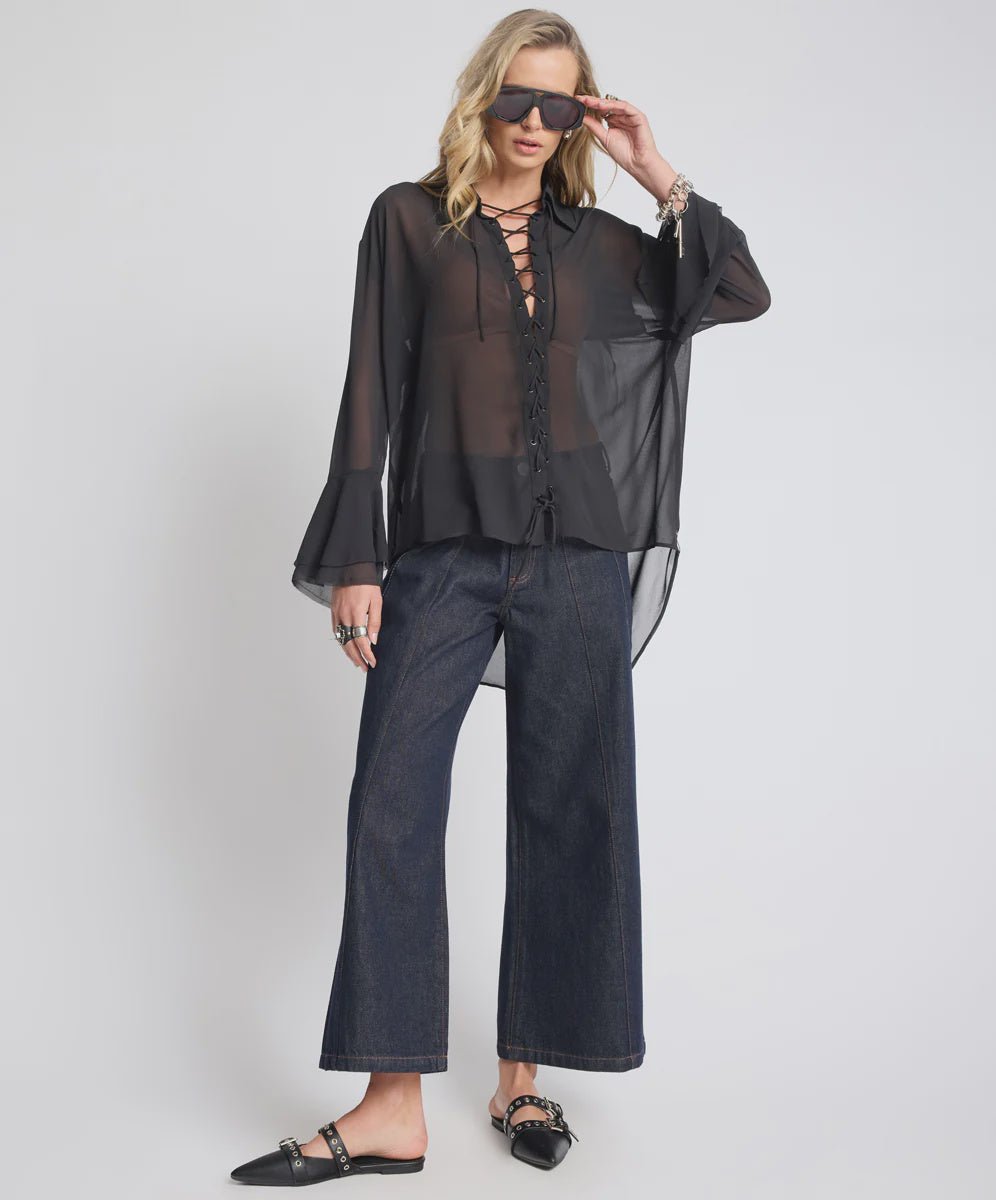 Hayden Mid Waist Wide Leg Cropped Denim Jeans - Raw Indigo - Chillis & More NZ