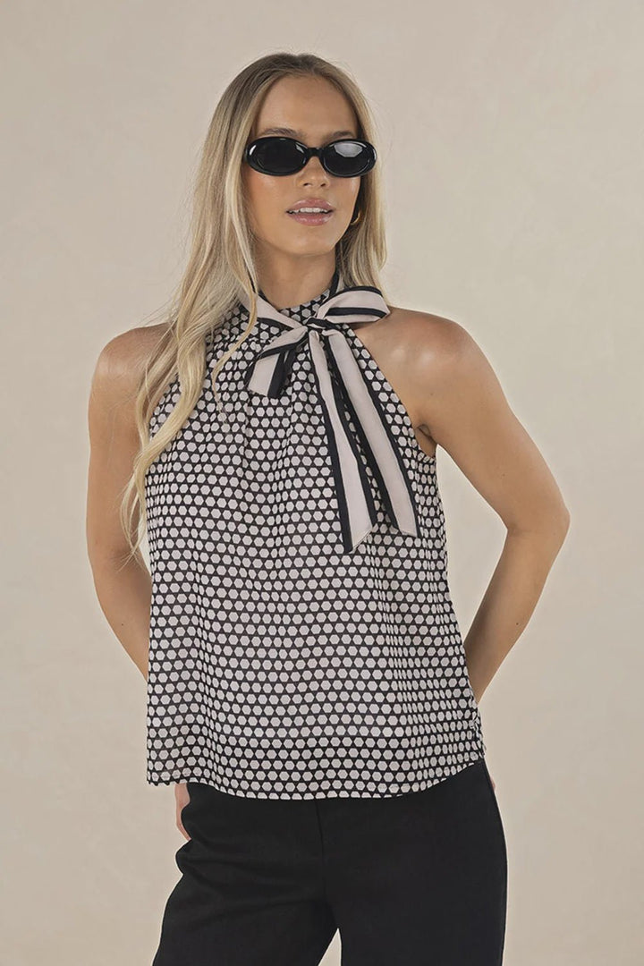Hexi Halter Top - Black/Cream - Chillis & More NZ