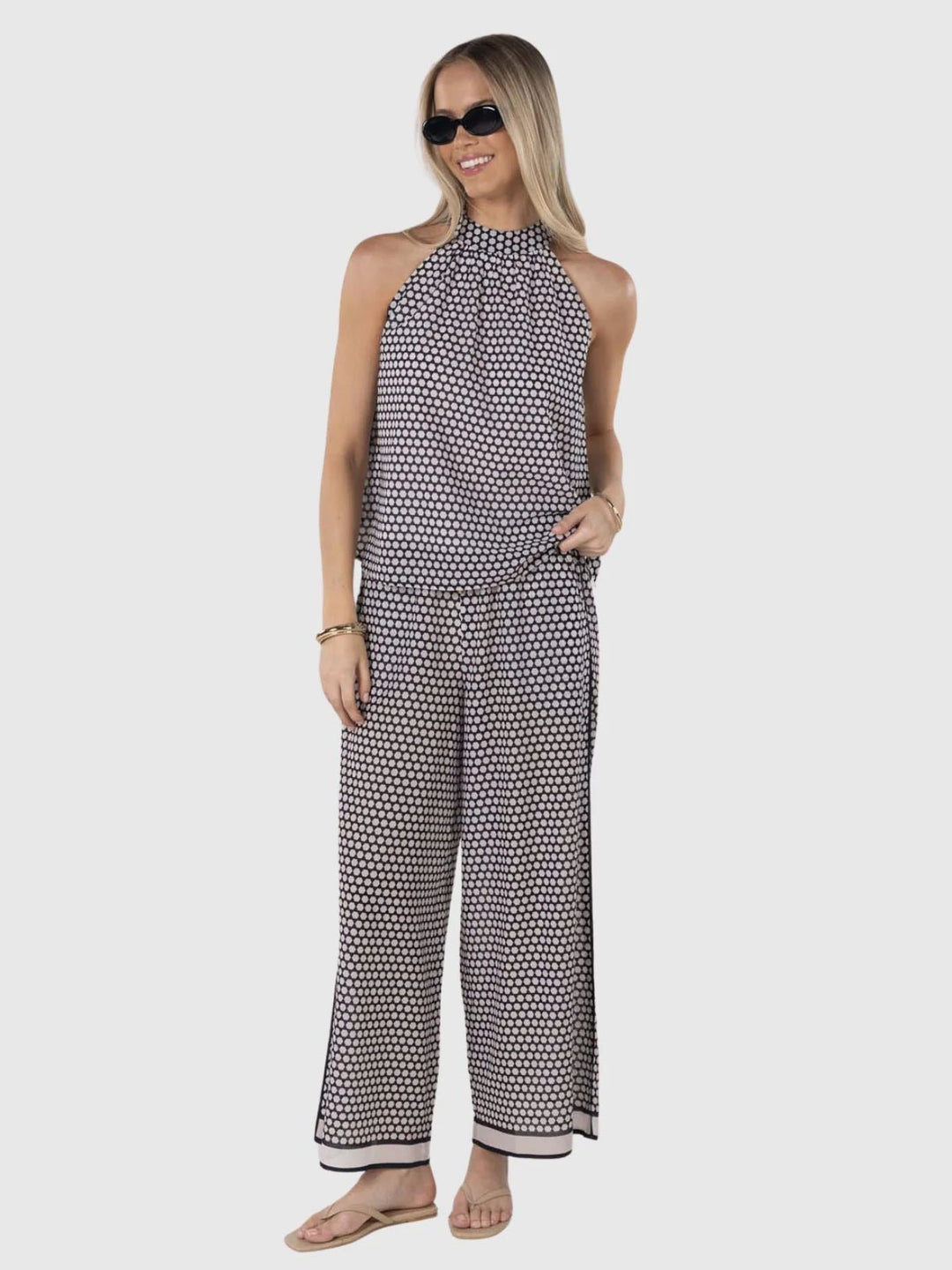 Hexi Halter Top - Black/Cream - Chillis & More NZ
