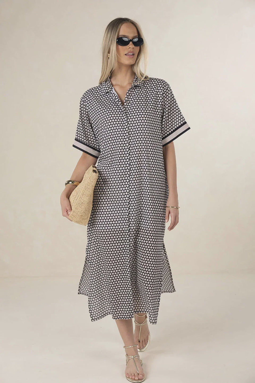 Hexi Shirt Dress - Black/Cream - Chillis & More NZ