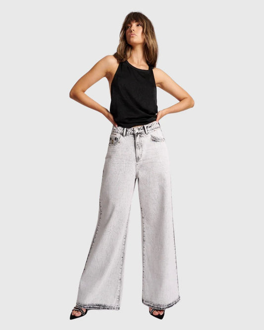 High Waist Love Machines Super Wide Leg Jean - Bianco - Chillis & More NZ